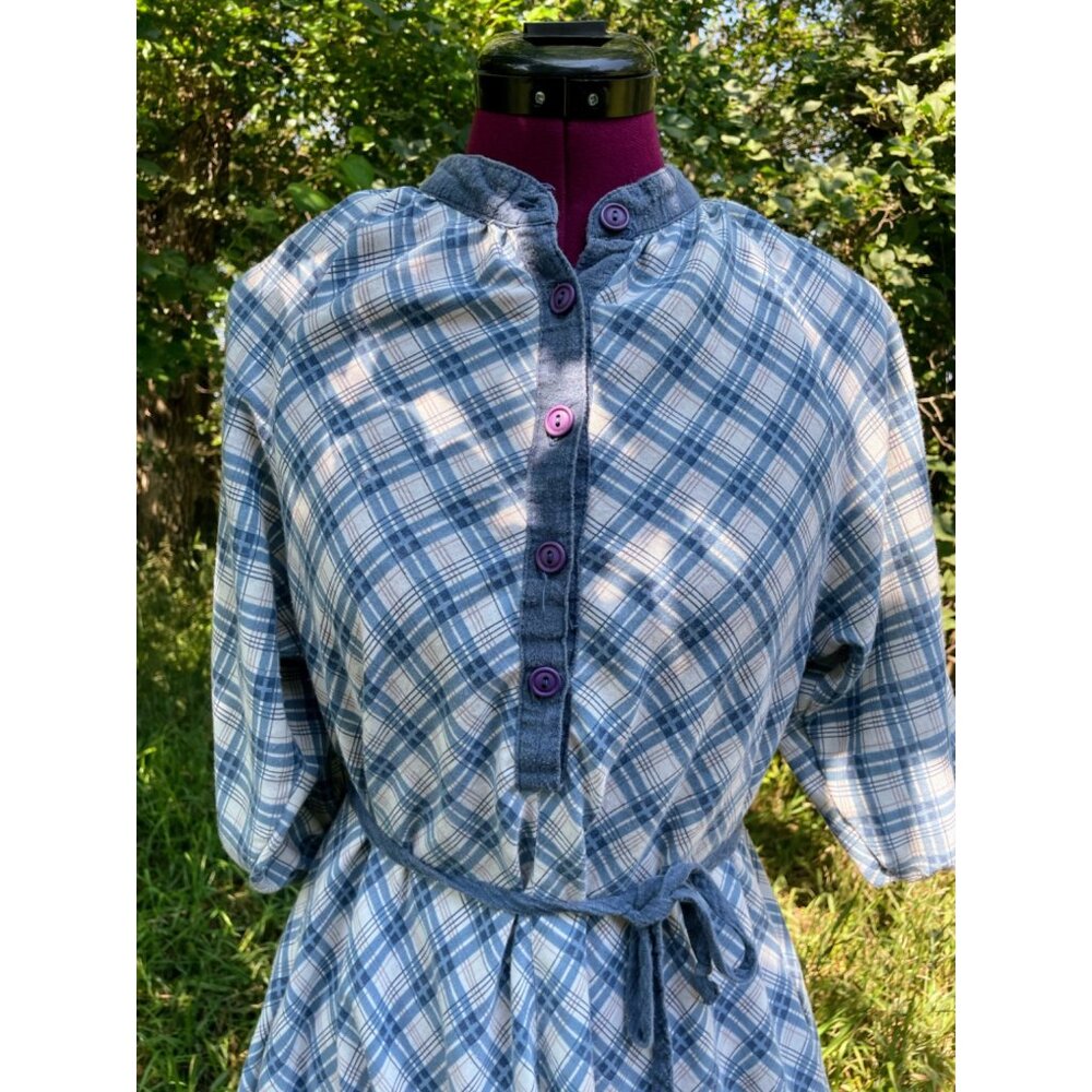 Vintage 1970s Chambray Blue Plaid Dress Rosani Size 8 - Picture 9 of 16